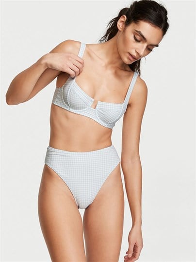 Gingham Yüksek Bel Cheeky Bikini Altı