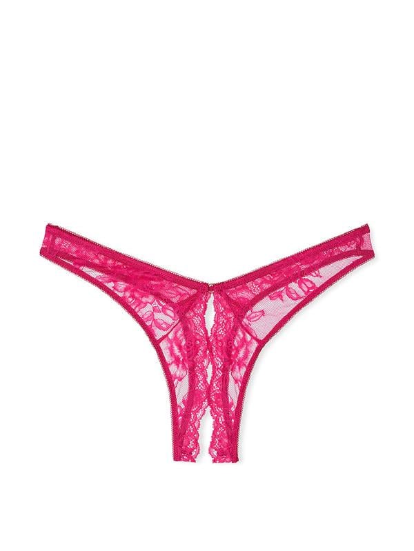 Gül Dantelli Derin Bacak Kesim Crotchless Tanga