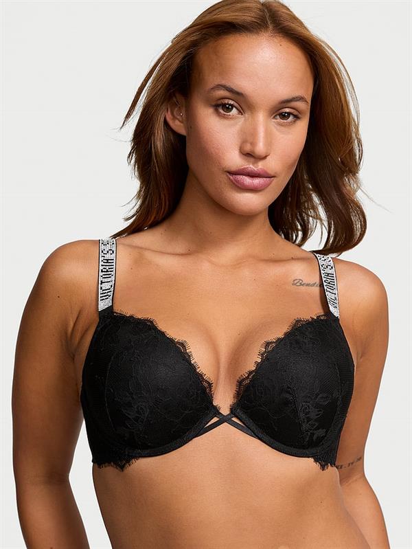 Işıltılı Askılı Dantelli Push-Up Sütyen