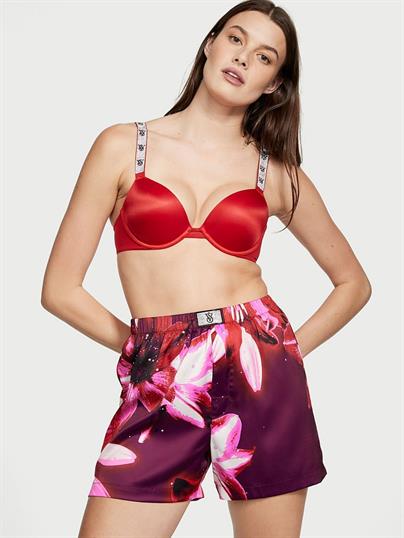 Işıltılı Yama Detaylı Saten Boxer Şort