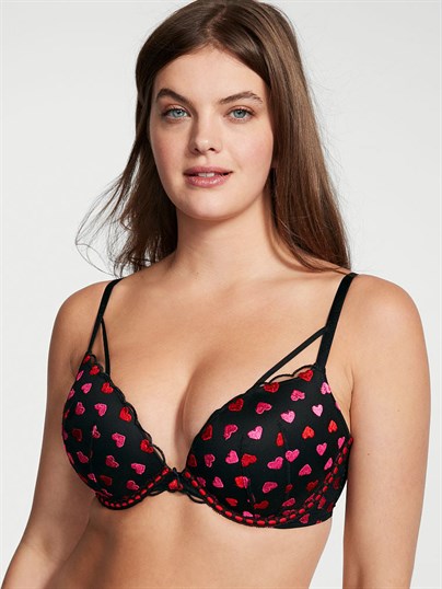 Kalp Nakışlı Push-Up Sütyen