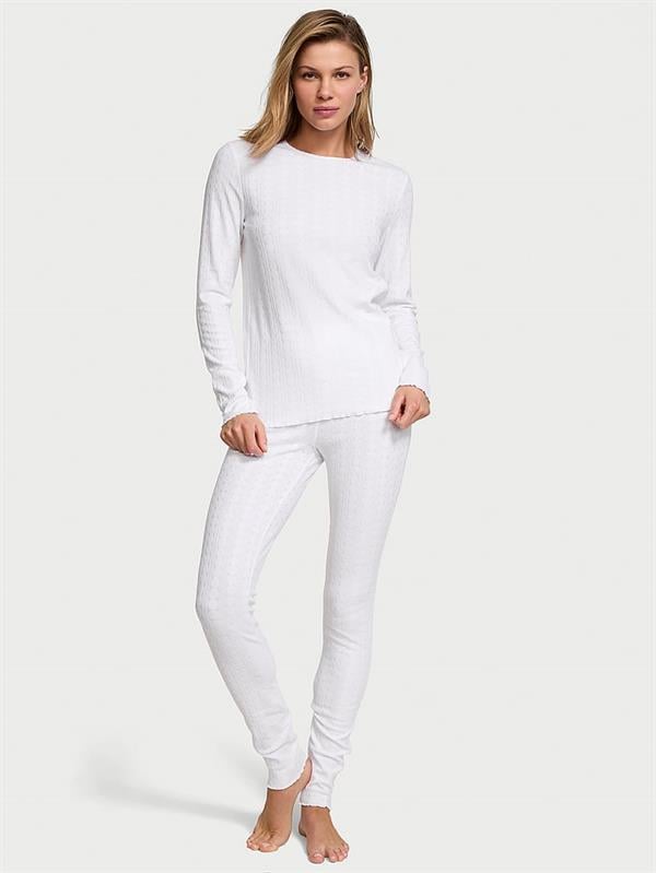 Kalpli Pointelle Uzun Pijama Takımı