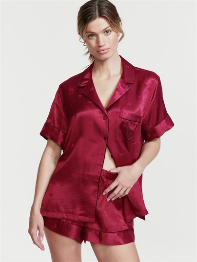 Kısa Saten Fiyonklu Pijama Takımı