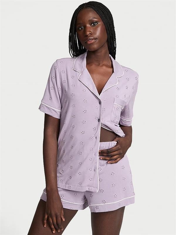 Modal Soft İşlemeli Kısa Kollu Pijama Takımı