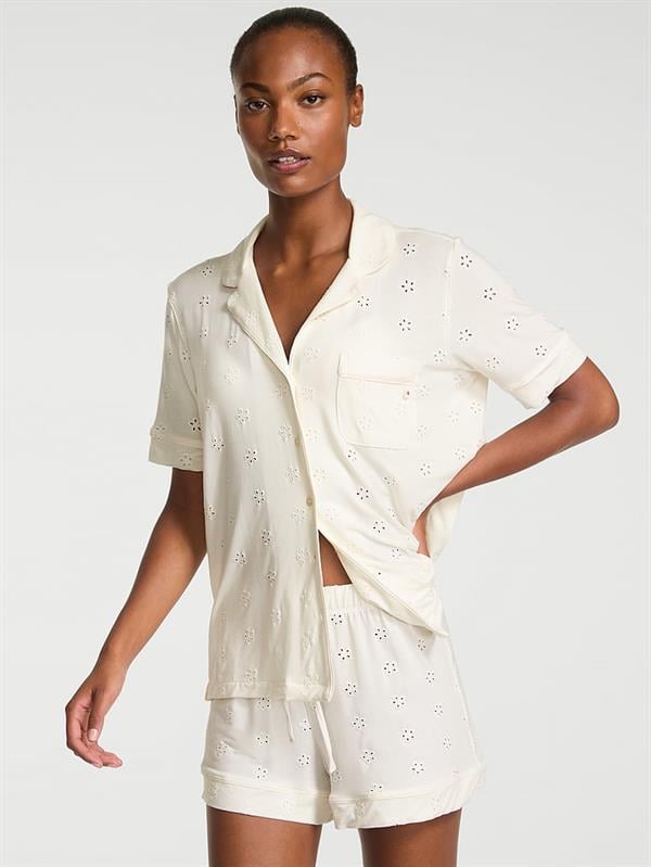 Modal Soft İşlemeli Kısa Kollu Pijama Takımı