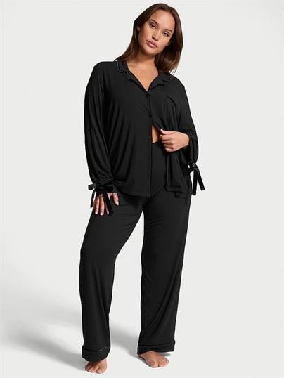 Modal Yumuşak Kadife Kenarlı Uzun Pijama Takımı