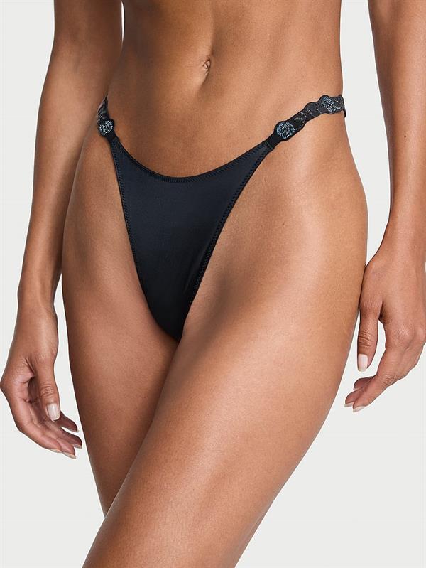 Orkide İşlemeli Işıltılı Brazilian Külot