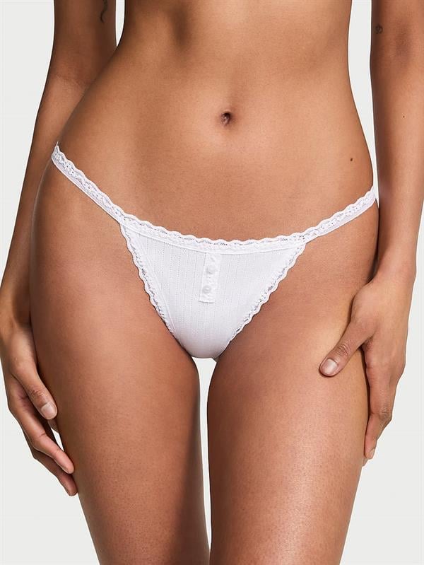 Pamuklu Pointelle Dantelli V-String Külot