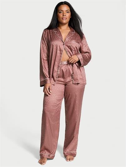 Parlak Saten Uzun Pijama Takımı