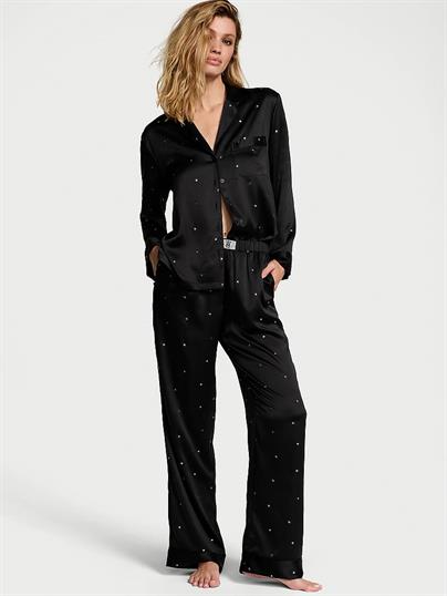 Parlak Saten Uzun Pijama Takımı