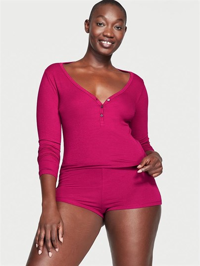 Ribanalı Modal Düğmeli Şort Pijama Takımı