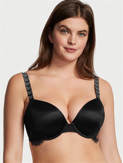 Saten & Dantel Parlak Askılı Push-Up Sütyen