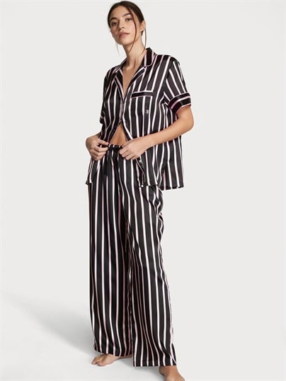 Saten Kısa Kollu Pijama Takımı