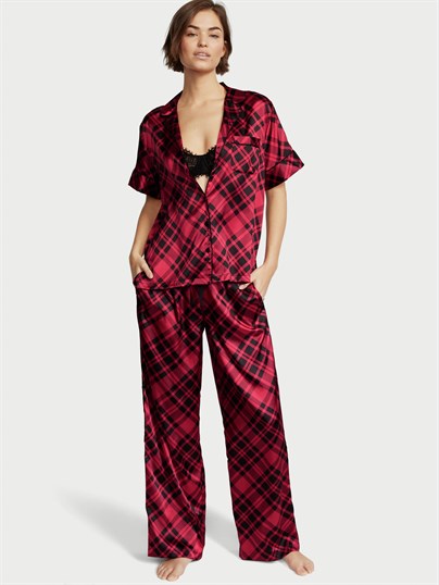Saten Kısa Kollu Pijama Takımı