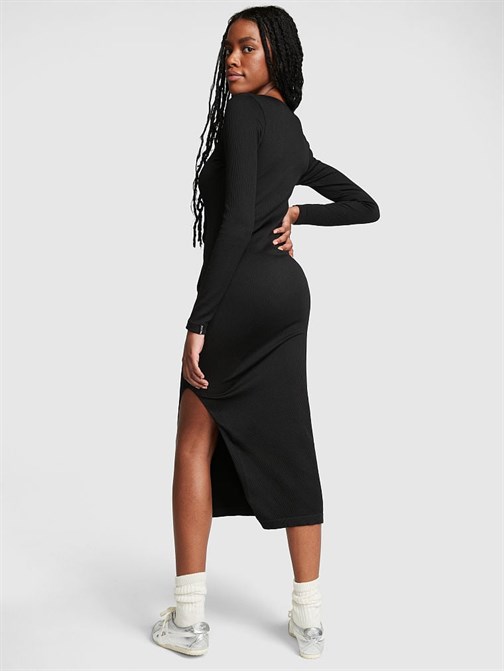 Chlöe x Halle Seamless Ribanalı Uzun Kollu Midi Elbise