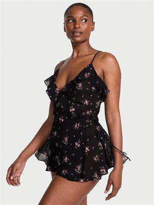 Çiçekli Şifon Babydoll Takımı