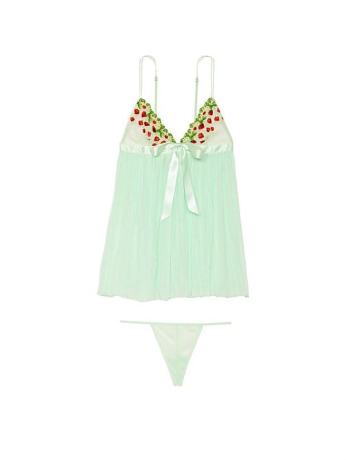 Çilek İşlemeli Pileli Babydoll