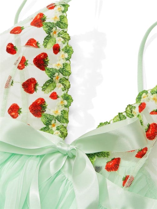 Çilek İşlemeli Pileli Babydoll