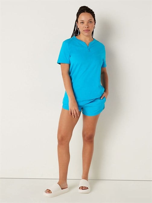 Cotton Short-Sleeve Henley Campus T-Shirt