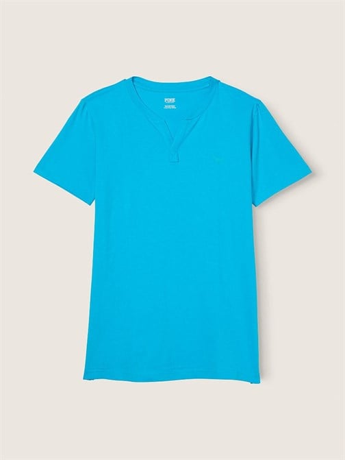 Cotton Short-Sleeve Henley Campus T-Shirt