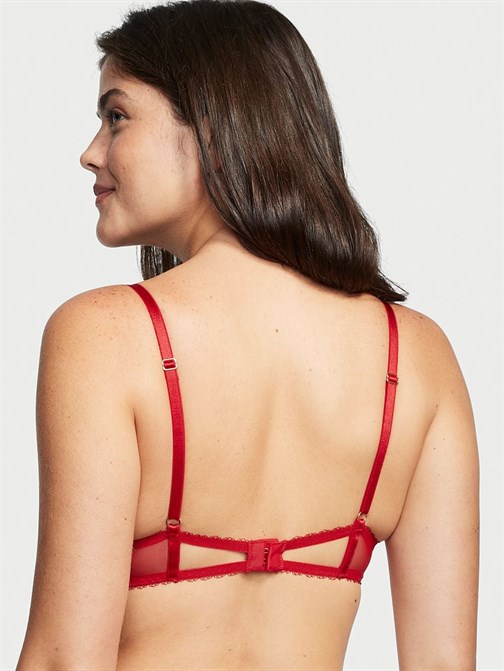 Desteksiz Çiçek İşlemeli Low Cut Demi Sütyen