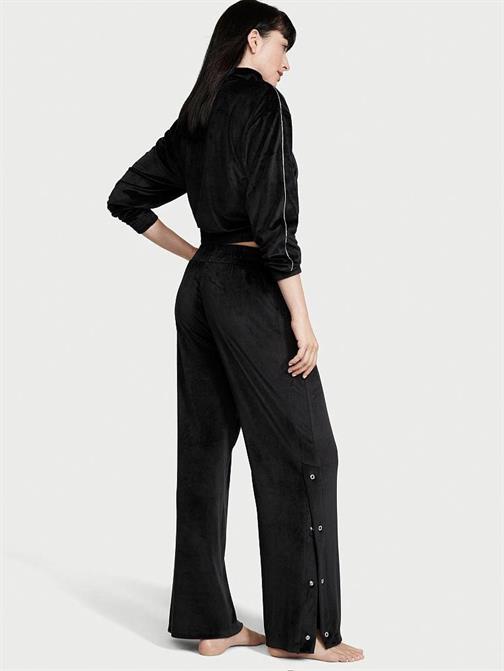 Diamante Kadife Çıtçıtlı Bol Paça Pantolon