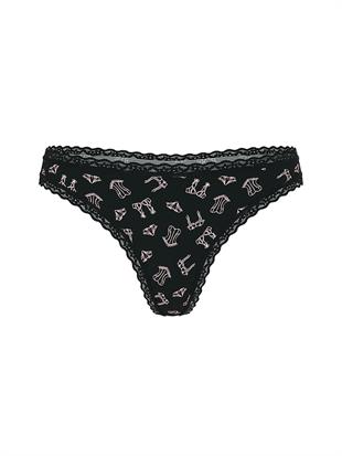 Esnek Pamuklu Dantel Belli Tanga