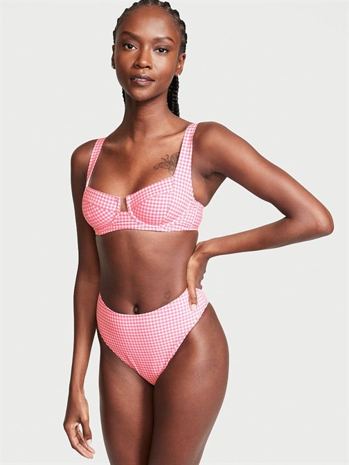 Gingham Yüksek Bel Cheeky Bikini Altı
