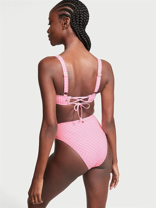 Gingham Yüksek Bel Cheeky Bikini Altı