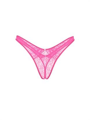 Gül Dantelli Derin Bacak Kesim Crotchless Tanga