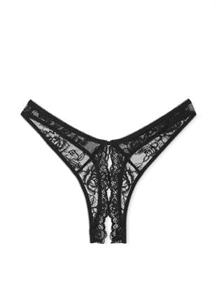 Gül Dantelli Derin Bacak Kesim Crotchless Tanga
