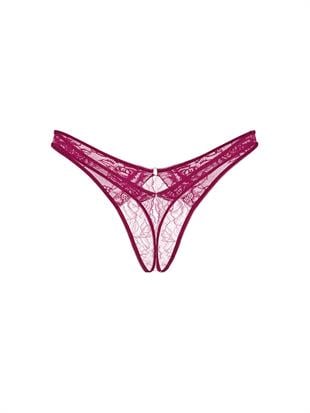 Gül Dantelli Derin Bacak Kesim Crotchless Tanga