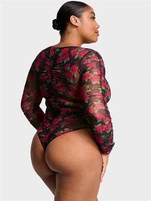 Gül Detaylı Büzgülü Uzun Kollu Bodysuit