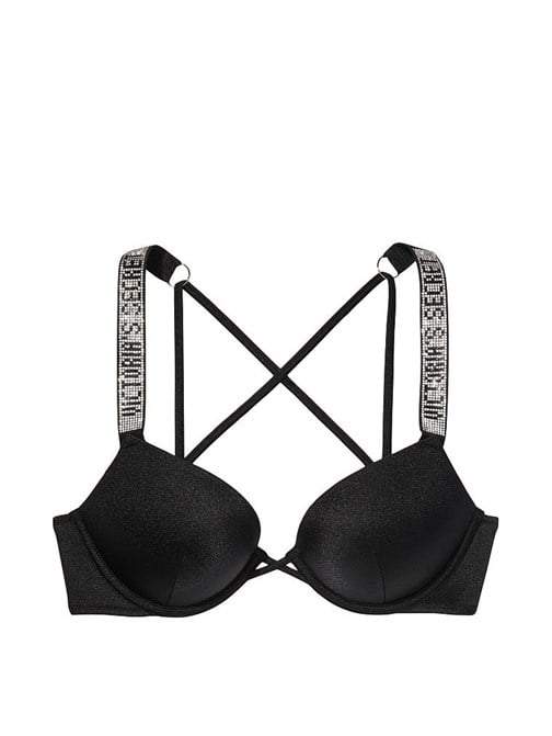 Işıltılı Askılı Şeritli Bombshell 2 Beden Büyük Gösteren Push-Up Bikini Üstü