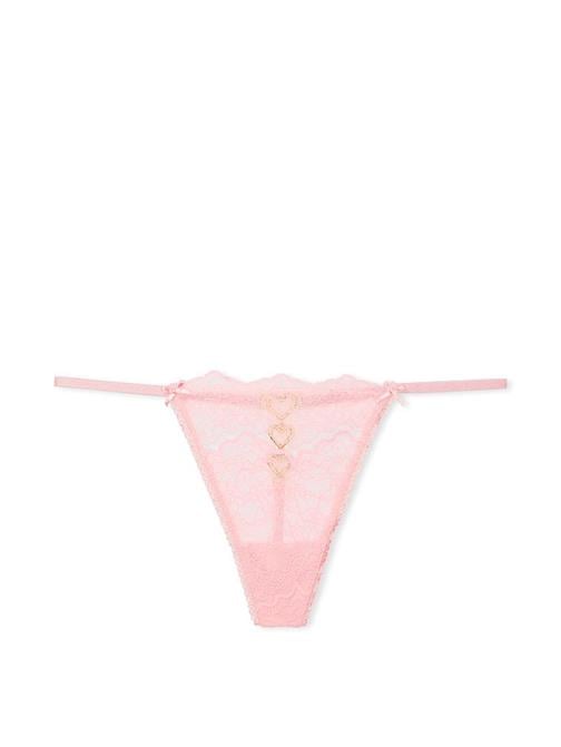 Işıltılı Kalpli Dantelli V-String Külot