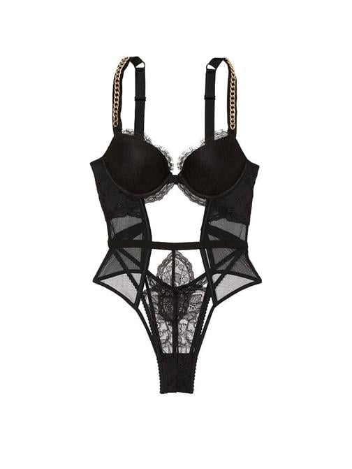 Işıltılı Zincir Askılı Dantelli Push-Up Teddy