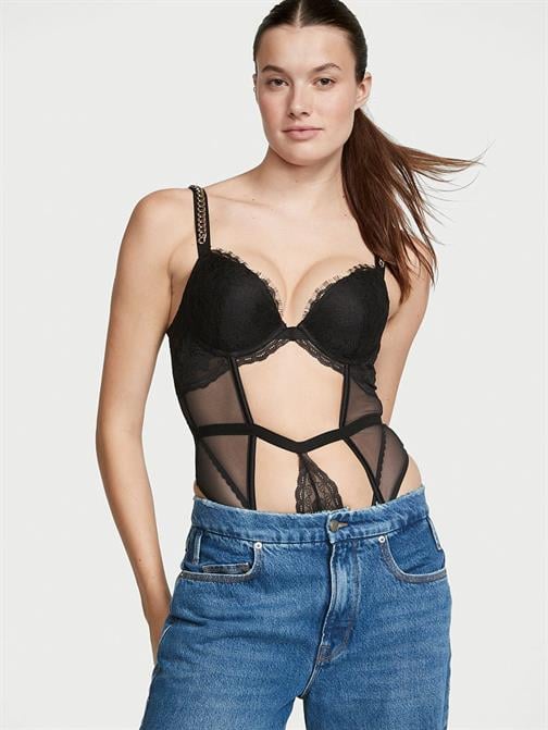 Işıltılı Zincir Askılı Dantelli Push-Up Teddy