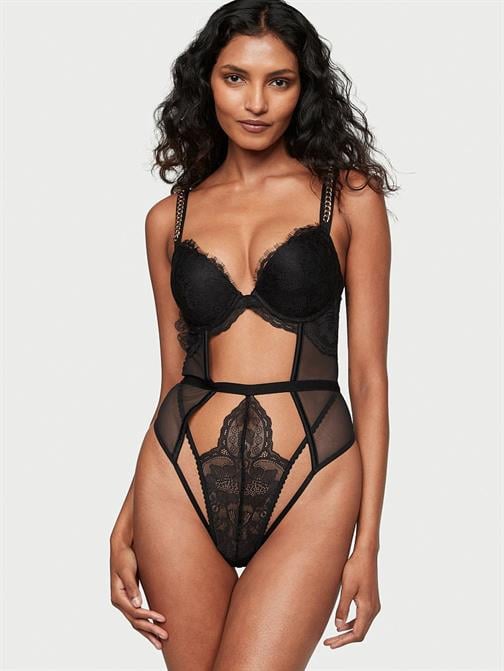 Işıltılı Zincir Askılı Dantelli Push-Up Teddy
