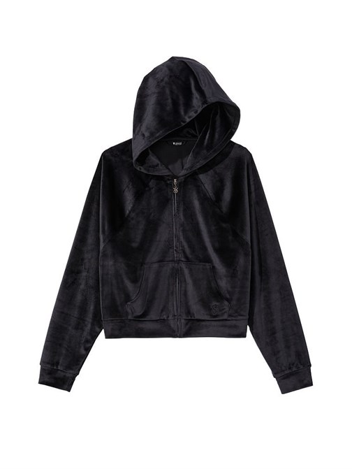 Kadife Fermuarlı Kapüşonlu Sweatshirt