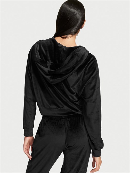 Kadife Fermuarlı Kapüşonlu Sweatshirt