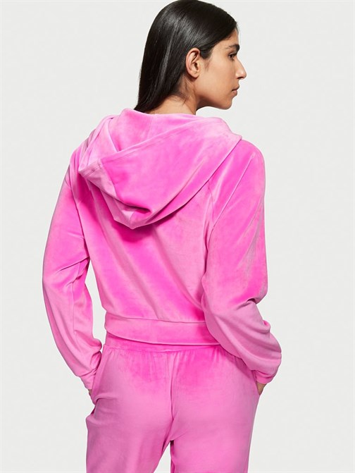 Kadife Fermuarlı Kapüşonlu Sweatshirt