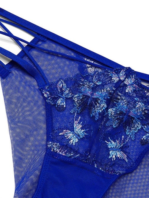 Kelebek İşlemeli Askılı Bikini Külot