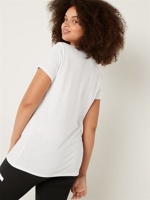 Kısa Kollu Bisiklet Yaka Desenli Mükemmel T-Shirt
