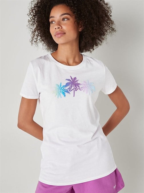 Kısa Kollu Bisiklet Yaka Desenli Mükemmel T-Shirt