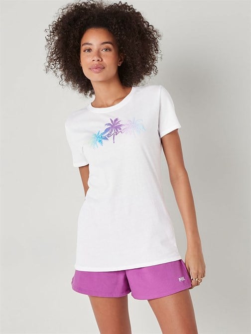 Kısa Kollu Bisiklet Yaka Desenli Mükemmel T-Shirt