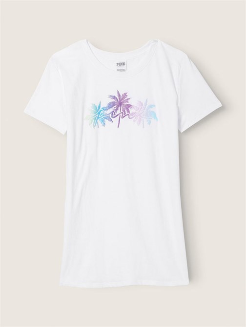 Kısa Kollu Bisiklet Yaka Desenli Mükemmel T-Shirt