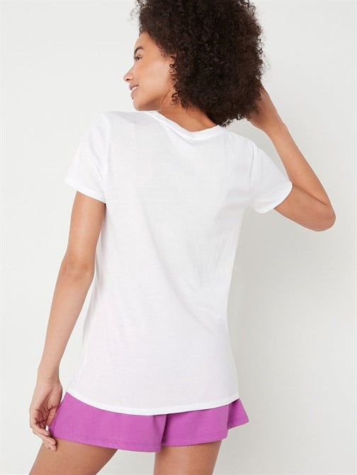Kısa Kollu Bisiklet Yaka Desenli Mükemmel T-Shirt