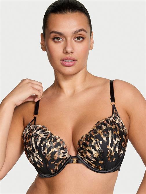 Leopar İşlemeli Push-Up Sütyen