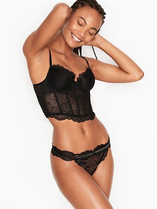 Lightly Lined Lace & Velvet Strap Bustier