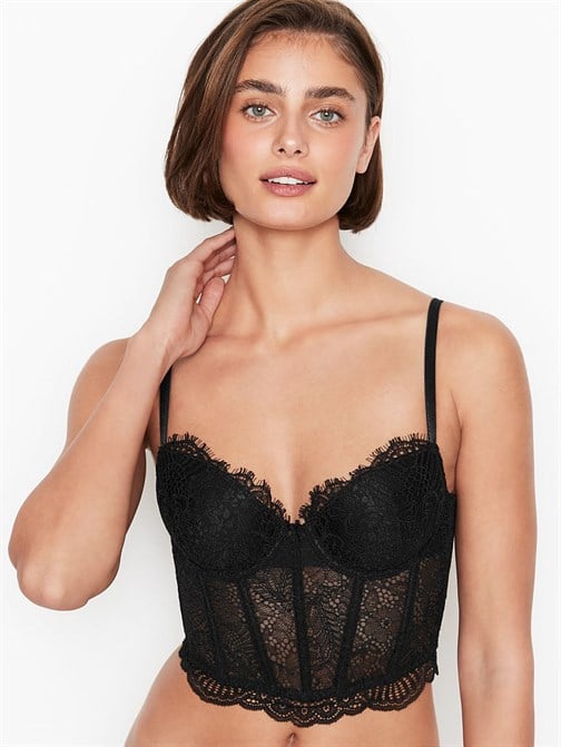 Lightly Lined Lace & Velvet Strap Bustier